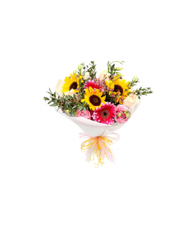EXPRESS HARMONIC ROSES AND SUNFLOWER MIXED BOUQUET