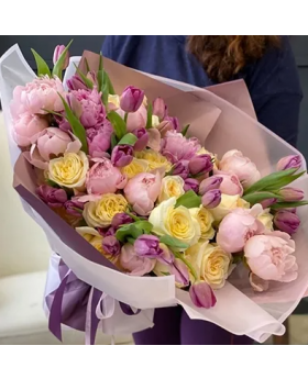Bouquet Of Tulips, Roses & Peonies