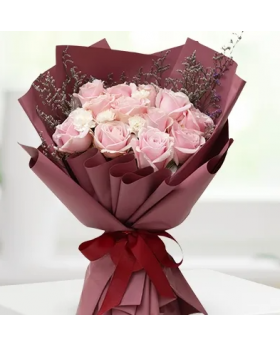 Bouquet Of Pink Roses & White Chrysanthemums