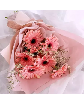 Elegant Pink Gerberas Beautifully Tied Bouquet Standard