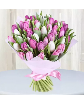 Pink White Tulips Bunch Standard