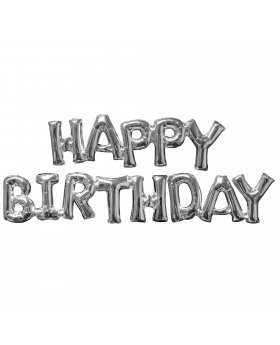 Happy Birthday Silver Phrase Foil Balloon
