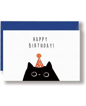Cute Black Cat Birthday Card, Happy Birthday Greeting Card for Cat Lovers, Lovely Bday Card
