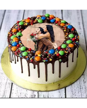 Chocolate Drip MNM Photo Cake For Anniversary