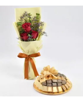 Patchi Chocolate Platter with Bunch of 3 Red Roses