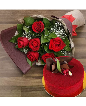 Red Roses with Red Velvet Cake