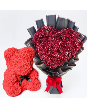 Hearts Beats Flowers With Artificial Roses Teddy