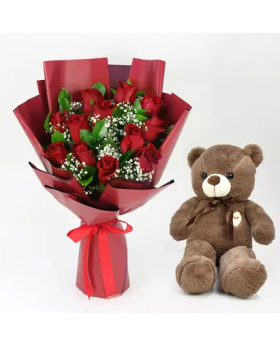 12 Red Roses n Teddy Love