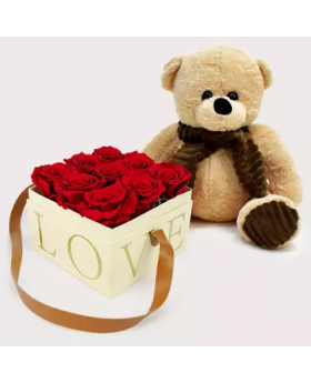 Forever Roses Love Box n Teddy