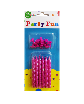 12-PIECE ADORABLE DARK PINK BIRTHDAY CANDLES