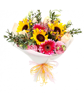 HARMONIC ROSES AND SUNFLOWER MIXED BOUQUET