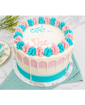 White Ganache Gender Reveal Cake